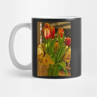 Tulips & Daffs in Green Jug Mug